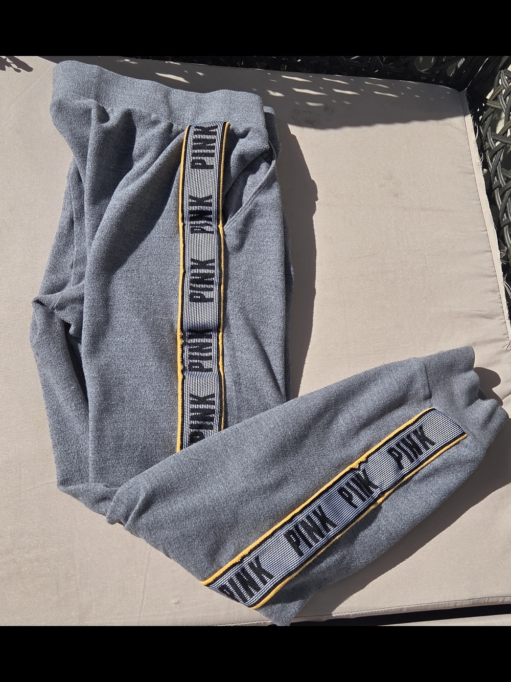 PINK Victoria's Secret Classic Gray Track Joggers with Black & Yellow Trim